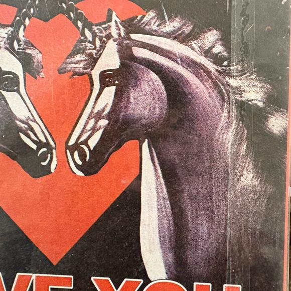 Vintage Wood Painting Print Two Unicorns Black & White “I Love You” Heart Retro - Picture 5 of 6
